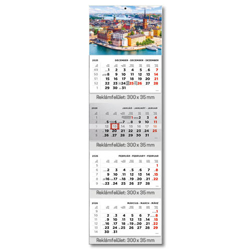 Képes speditőrnaptár T073 4 tömbös 4 havi Város