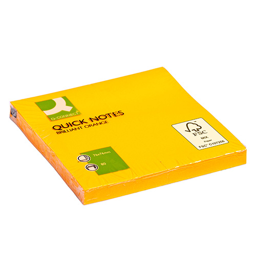 Öntapadós jegyzettömb 76x76mm 6x80lap Q-CONNECT Brilliant neonnarancs