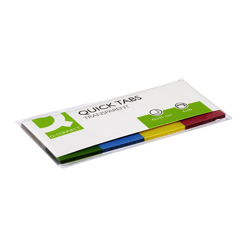 Öntapadós oldaljelölő PP 25x45mm 4x40címke Q-CONNECT KF01225 átlátszó színes szélű