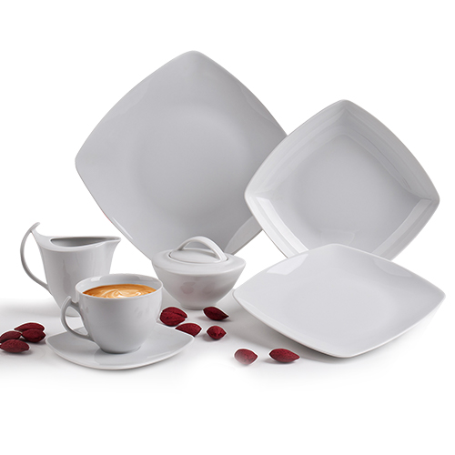 Kávés/teás csésze +alj 25cl Rotberg Porcelain® Quadrat, négyszögletes fehér 6db/klt