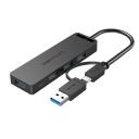 USB elosztó Vention USB 3.0 4 portos Hub Type-C csatlakozó + USB 3.0 adapter